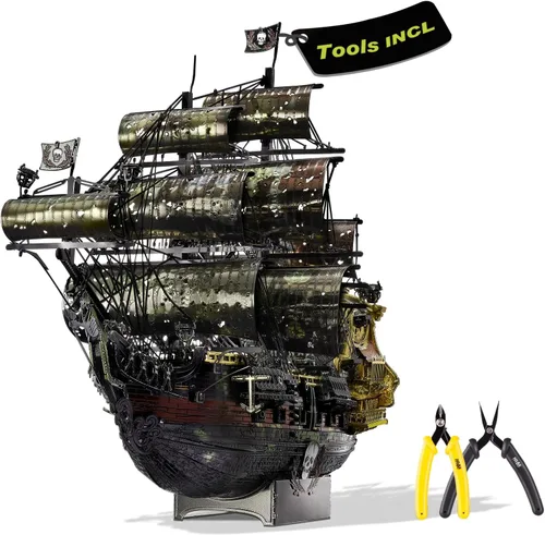 Vista 16 de Piececool - Rompecabezas de metal 3D para adultos, kits de construcción de modelos de barco pirata de La Reina Ana la Venganza, kit de construcción