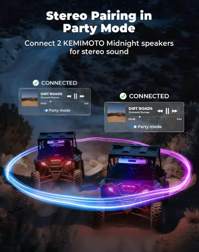 Vista 7 de KEMIMOTO Midnight S60 - Barra de sonido UTV de 26 pulgadas, impermeable, IP66, 65 Hz de graves profundos, construido en metal, luces multicolor