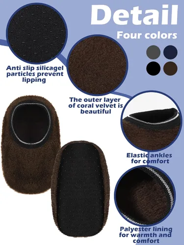Vista 4 de SATINIOR 4 pares de calcetines antideslizantes para niños pequeños calcetines de terciopelo coral calcetines cálidos para bebés y niños pequeños