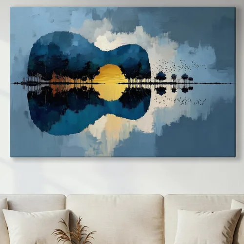 Vista 26 de LuxeWood Arte de Pared Musical en Lienzo - Impresiones Temáticas Musicales Medianas y Grandes para Sala de Estar, Oficina, Estudio, Airbnb