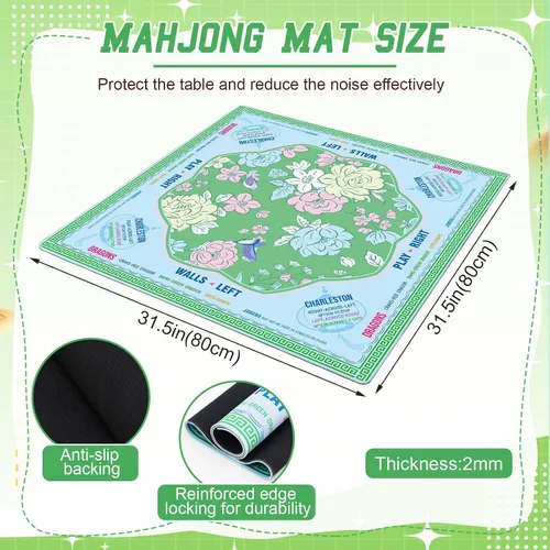 Vista 2 de Soulchen Tapete Mahjong americano de flores azules y verdes para mesa con Azul y verde