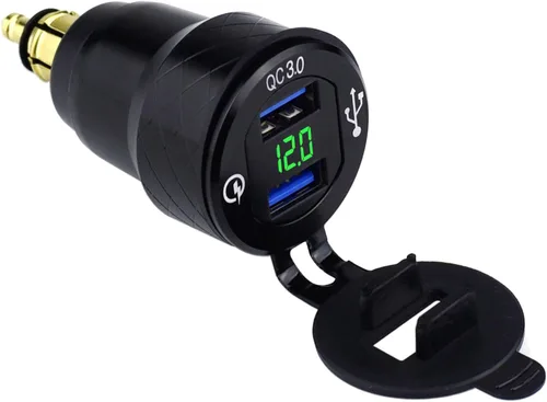 Vista 8 de DIN Hella Plug to Dual QC 3.0 Cargador USB Adaptador de corriente con voltímetro e interruptor de encendido/apagado para BMW Ducati Triumph Dual QC