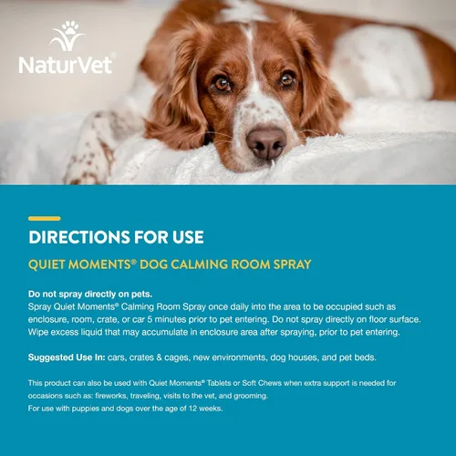 Vista 6 de NaturVet Quiet Moments Spray Calmante Herbal para Habitación Suplemento para Perros – Ideal para Automóviles, Jaulas para Perros, Nuevos Entornos