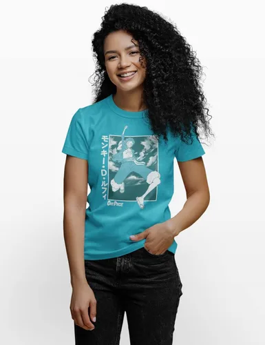 Vista 4 de Ripple Junction Una pieza adulto Unisex Tropical Blue Luffy Peso Ligero 100% Algodón Crew T-Shirt