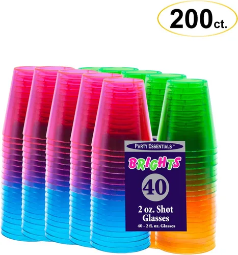 Vista 13 de Party Essentials Hard Plastic 2-Ounce Shot/Shooter Glasses, 40-Count, Assorted Neon