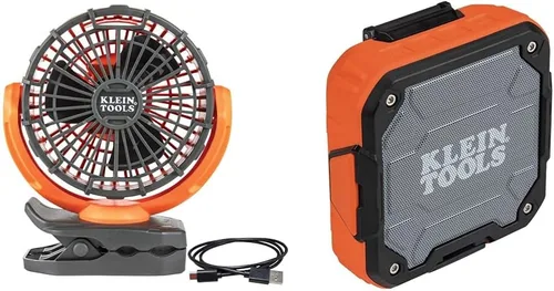 Vista 11 de Klein Tools Paquete de mini ventilador USB recargable con batería con tira de alimentación magnética, protector de sobretensiones, luz LED, puertos