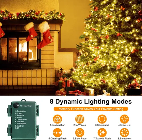 Vista 3 de 200 luces LED de Navidad en racimo, luces de cadena de Navidad tipo petardos, impermeables, 8 modos para interiores y exteriores, árbol de Navidad