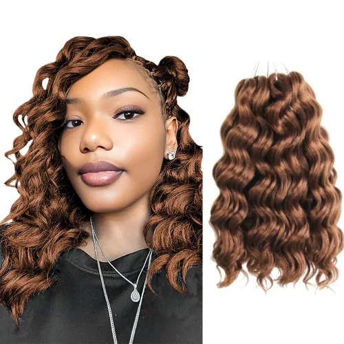Vista 30 de Pelo de onda marina con trenzas de ganchillo, 6 pulgadas, 8 paquetes, trenzas rizadas suaves y profundas, extensiones de pelo sintético ondulado