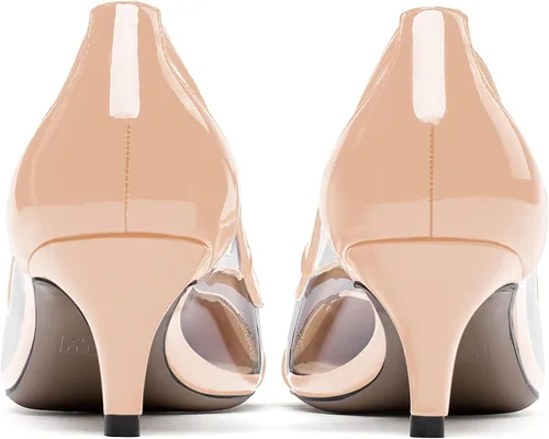 Vista 4 de WAYDERNS Zapatos de tacón bajo para mujer, patente transparente transparente de PVC sólido gatito, zapatos de tacón bajo de 2 pulgadas