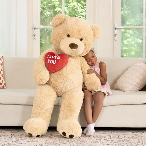 Vista 2 de MaoGoLan Oso de peluche gigante de 52" Oso de peluche - Te amo Corazón rojo Oso de peluche grande para regalo de San Valentín, aniversario, larga