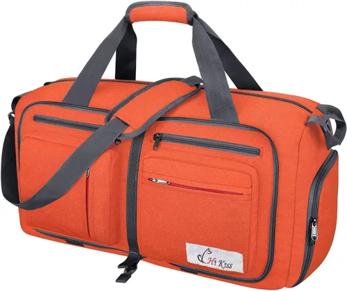 Vista 6 de Hi Kiss - Bolsa de viaje de tela de lana gruesa de 55 litros, bolsa dominguera plegable con compartimento para zapatos, para hombre y mujer