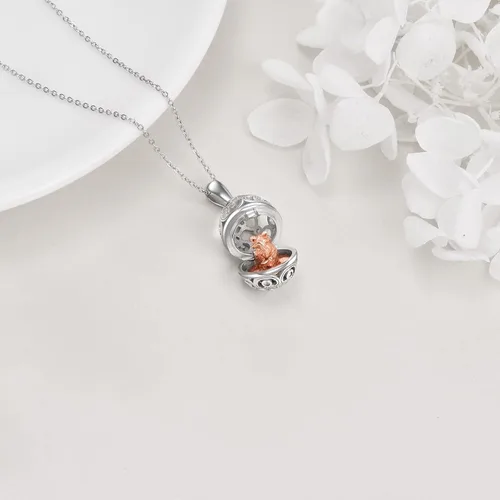 Vista 5 de AXELUNA Fox Necklace Sterling Silver Easter Egg Necklace Fox Pendant Animal Jewelry Gifts for Women Girls Birthday Graduation Gift