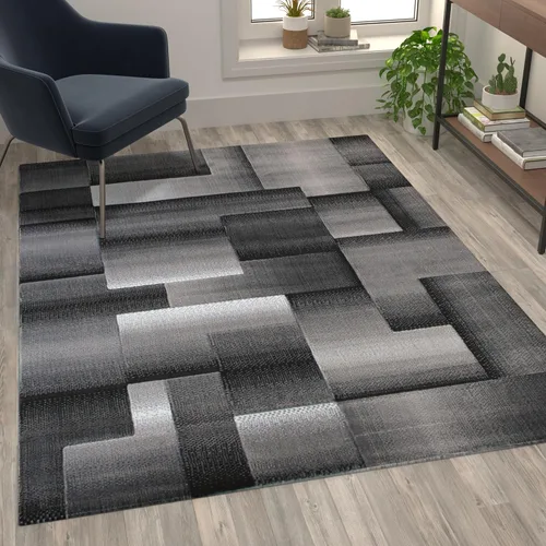 Vista 11 de Flash Furniture Elio Collection - Alfombra de área con patrón de bloques de color, alfombra de olefina azul de pelo alto, alfombra de área de 2 x 3