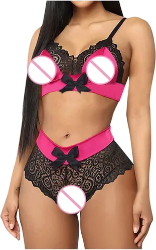 Vista 5 de Lencería sexy de encaje con cuello halter para mujer, talla grande, babydoll para sexo y juego travieso