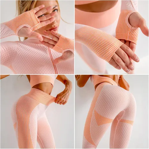 Vista 7 de YETOWA Conjunto de 3 piezas sin costuras para mujer, conjunto de entrenamiento para gimnasio, fitness, deportes, entrenamiento, ropa para correr