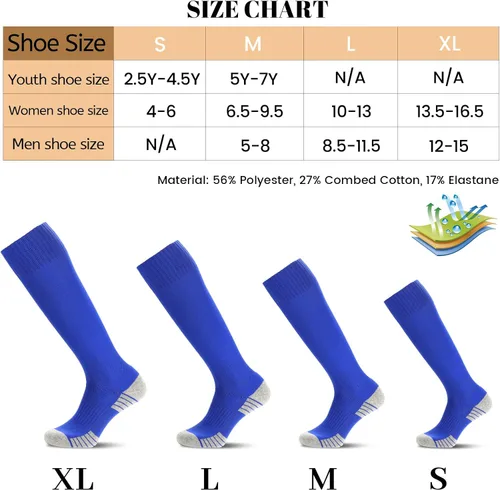Vista 2 de Ultrafun 4 pares de calcetines de fútbol acolchados hasta la rodilla para hombres, jóvenes y niños
