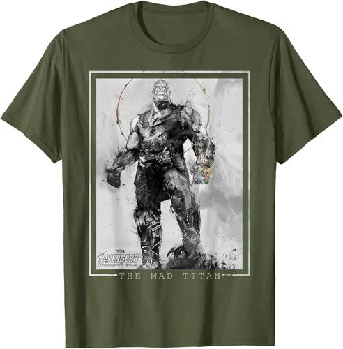 Vista 44 de Marvel Avengers Infinity War Thanos Sketch Graphic Camiseta Negro