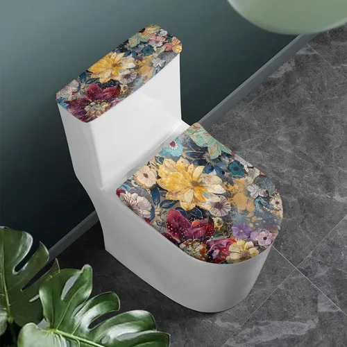 Vista 40 de Flashideas Juego de cubierta para tanque y tapa de inodoro con estampados de patas de perro coloridas - Elástico, se adapta a la mayoría de tanques