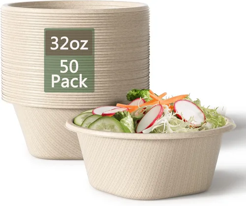 Vista 15 de Homestockplus Cuencos de papel desechables de 16 onzas, cuencos desechables pequeños y resistentes, hechos de bagazo natural para cereales, arroz