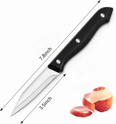 Vista 2 de BEWOS Juego de 4 cuchillos de pelar - Cuchillos de pelar con mango ergonómico, cuchillos de pelar de triple remache de 8,9 cm, peladores de acero