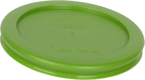 Vista 4 de Pyrex (4) cuencos de vidrio 7202 y (4) tapas verdes Pyrex 7202 PC (hechos en los Estados Unidos) BPA-Free Plastic Top-Rack Dishwasher Safe