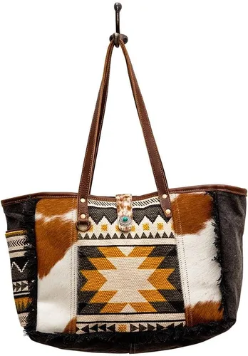 Vista 4 de Myra Bag Bolsa de lona occidental para mujer - Bolso de fin de semana de hombro de algodón y cuero reciclado, Panacea, Panacea