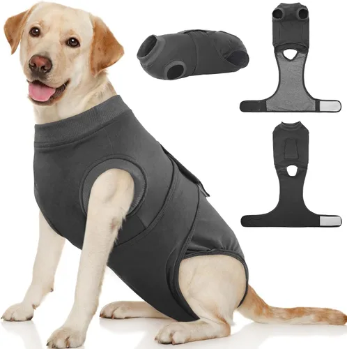 Vista 43 de Kuoser Traje de cirugía para perro, cómodo traje de recuperación para perras, mameluco protector posoperatorio, alternativa suave al cuello E