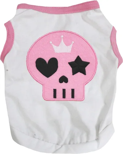 Vista 10 de Petitebella Camisa para perro cachorro con cara de calavera rosa (negro, XS)