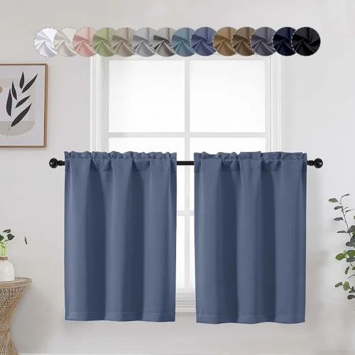 Vista 42 de Aqua Cafe - Juego de 2 paneles de cortinas opacas de 24 pulgadas de largo, con aislamiento térmico suave y sólido, para ventanas de baño, sótano
