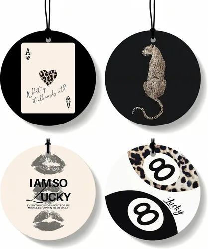 Vista 20 de Ambientador de coche de 8 bolas con estampado de leopardo de moda, 6 unidades, retro coqueta, guepardo, póquer, ambientador colgante para bar