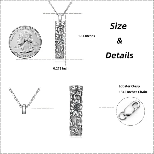 Vista 139 de Collar con colgante de urna de cenizas de cremación y árbol de la vida para mujer, plata de ley US1