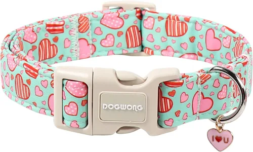 Vista 162 de DOGWONG Collar para perro de San Valentín, collar ajustable de algodón con corazón de caramelo azul, perfecto para perros pequeños a medianos