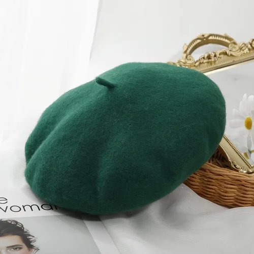 Vista 44 de Boina de lana francesa para mujer, gorra de invierno clásica de color sólido