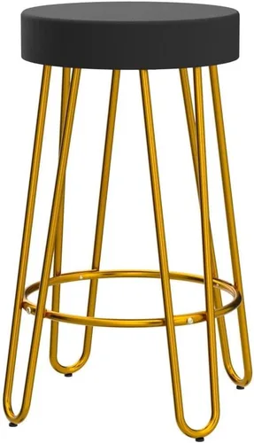 Vista 4 de Yaheetech - Juego de 2 taburetes de bar, taburetes de terciopelo con patas de metal dorado, color negro Counter Height Bar Stools with Foam Seats