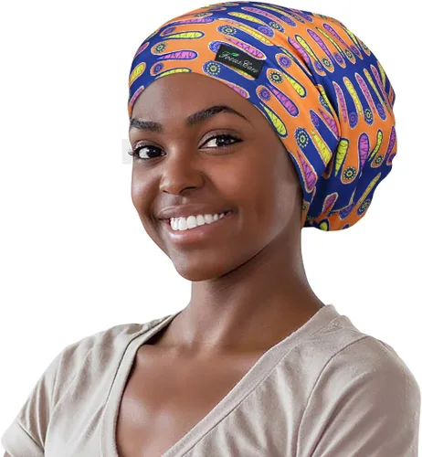 Vista 29 de Gorro de dormir ajustable con forro de satén para rastas de cabello rizado, cabeza grande, permanece puesta durante la noche