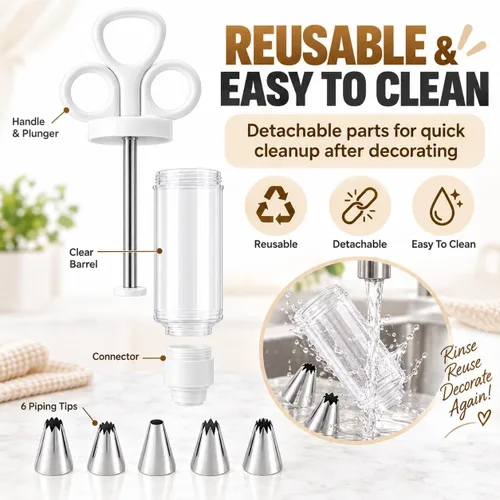 Vista 7 de Stainless Steel Cake Decorating Gun Kit with 6 Icing Piping Tips，S+L