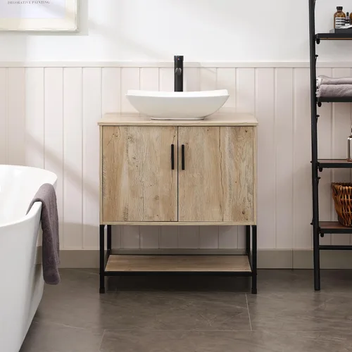 Vista 20 de UEV Juego de tocador de baño antiguo de 24 pulgadas, color marrón oscuro con lavabo, armario de baño de madera de hierro con grifo de temperatura