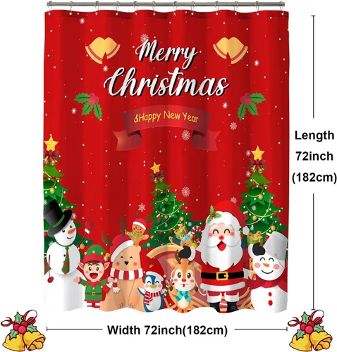 Vista 6 de Red Santa Claus Snowman Merry Christmas Happy New Year Shower Curtain for Bathroom, Holiday Xmas Bath Home Decor 72x72 Inch