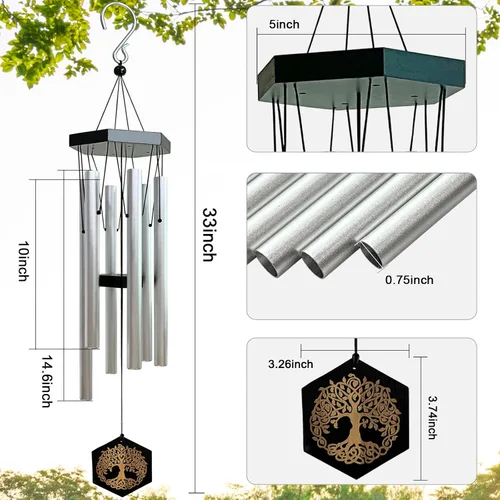 Vista 6 de Campanillas de viento conmemorativas, campanillas de viento del árbol de la vida para exteriores, campanillas de viento de condolencias por