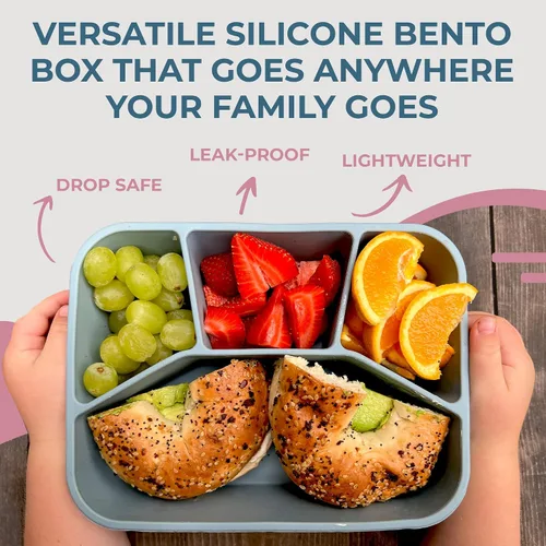 Vista 6 de Spoondrift Lonchera Bento de silicona 100% ecológica de grado alimenticio, a prueba de fugas, para niños y adultos, 4 compartimentos, elige entre 6