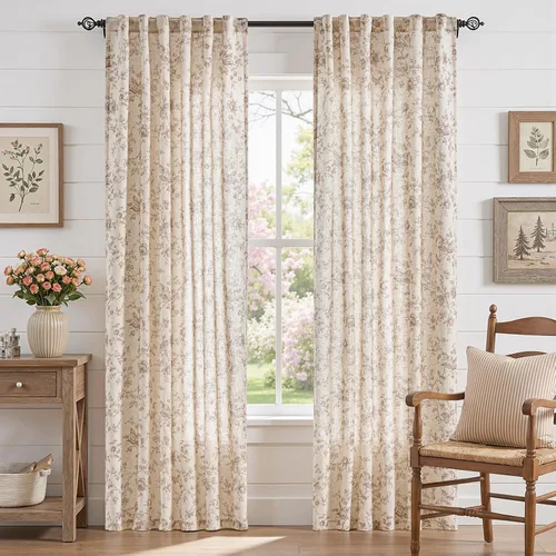 Vista 17 de jinchan Amlie - Cortinas florales de lino de 63 pulgadas de largo para sala de estar, dormitorio, casa de campo, cortinas de decoración de campo