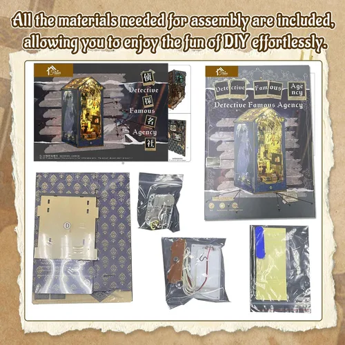 Vista 4 de Flever Kit en miniatura para rincón de libros para casa de muñecas, decoración de estantería de libros, kit en miniatura de madera 3D