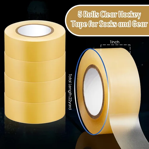 Vista 4 de Meooeck Clear Hockey Sock Tape Adhesive Shin Guard Stick Tape Roll for Gear Multipurpose Equipment Ice Skate Field Soccer Sports Gifts Accessories