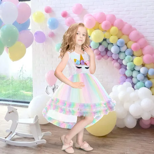 Vista 6 de Little Funny Unicorn Dress for Girls Rainbow Unicorn Costume Sequin Tutu Unicorn Outfits for Birthday Christmas Gifts
