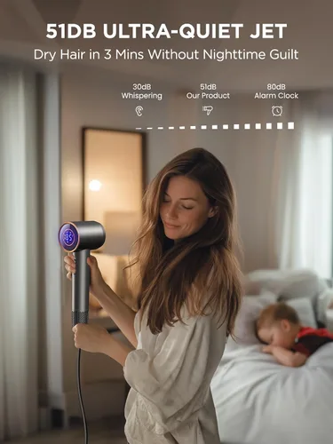 Vista 7 de PLAVOGUE Secador de pelo de viaje de doble voltaje con difusor, secador de pelo iónico de alta velocidad para mujeres, secado rápido, bajo ruido