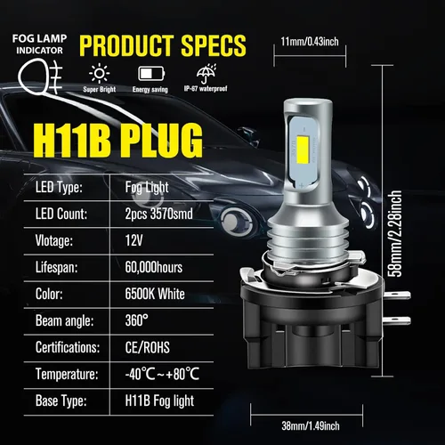 Vista 7 de AC/DC 9-36V H11B Bombilla LED antiniebla blanca, 3800LM súper brillante 2x45mil 5730 chips H11C1 bombillas LED para automóviles camiones, sin