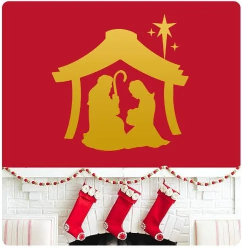 Vista 5 de Calcomanía de pared con diseño de belén de Joseph Mary Jesus, Feliz Navidad, Temporadas Saludos, Felices Fiestas, Signo de Santa Jesús, opciones
