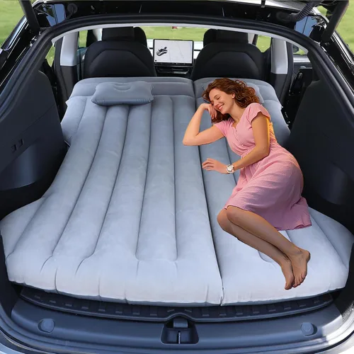Vista 8 de Colchón de aire para automóvil, cama inflable para campamento compatible con Tesla modelo Y, cama de aire flocada gruesa para maletero/asiento Marrón