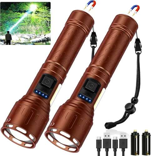 Vista 9 de Linternas magnéticas recargables de alto lúmen, linterna LED superbrillante y potente de 8 modos con luz de trabajo COB, linterna impermeable