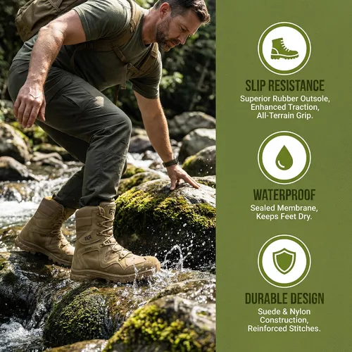 Vista 3 de ROCKROOSTER Colmar Botas de combate tácticas militares para hombre, 8 pulgadas, botas de motocicleta, botas de senderismo ligeras impermeables